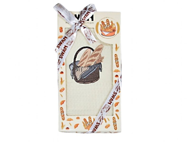 Praktik Dárkové balení utěrky SWAN Košík pečiva 50x70 cm 1 ks