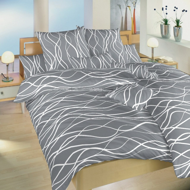 Dadka Povlečení krep Vlny bílé na tmavě šedém 200x220, 2x70x90 cm II.jakost Varianta: Povlečení krep Vlny bílé na tmavě šedém 200x220, 2x70x90 cm II.jakost