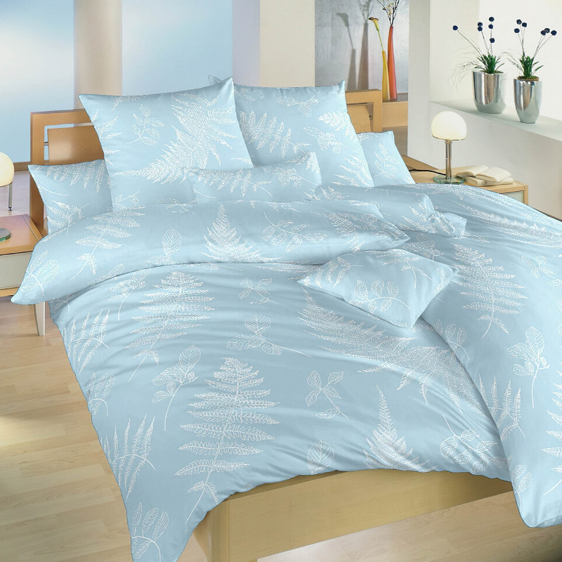 Dadka Povlečení krep Kapradí bílé na světle modrém Varianta: Povlečení krep Kapradí bílé na světle modrém 140x200, 70x90 cm