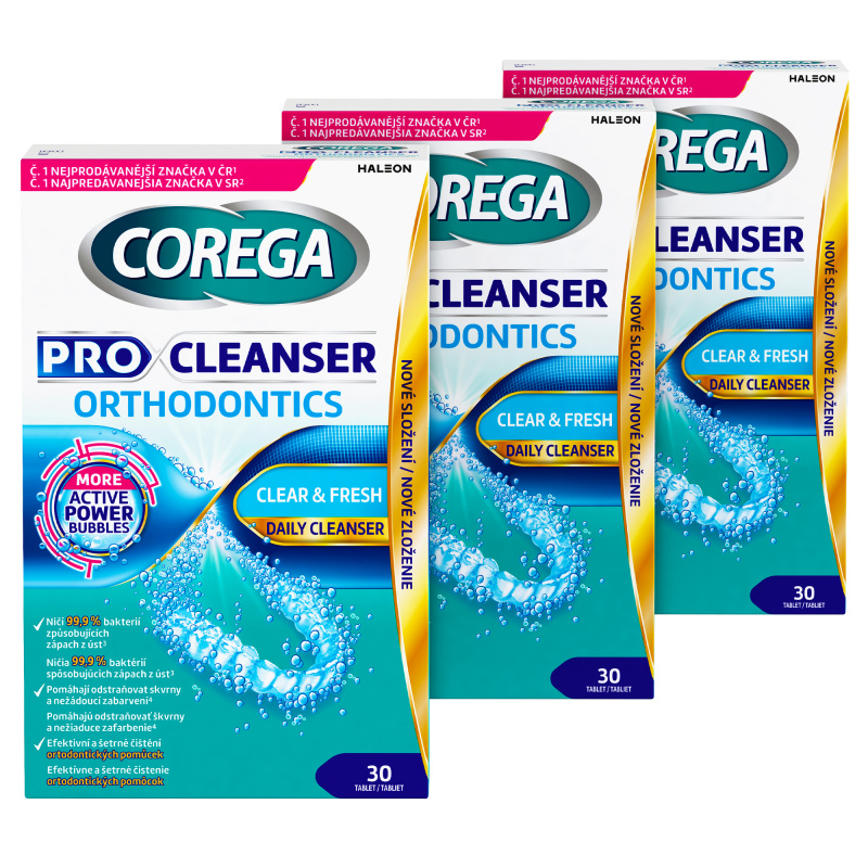 COREGA Pro cleanser orthodontics čistící tablety pro rovnátka 3x30 ks