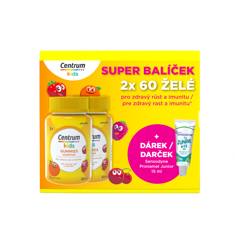 CENTRUM Kids gummies multifruit 2 x 60 želé + DÁREK veselé samolepky