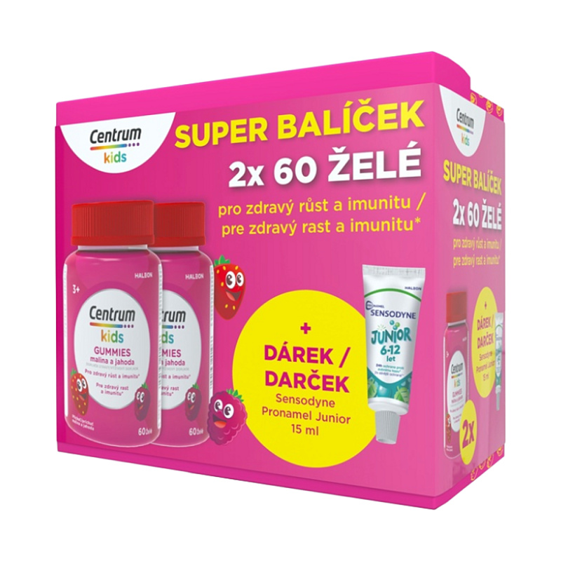 Centrum Kids Gummies multivitamín pro děti malina + jahoda 60+60 ks