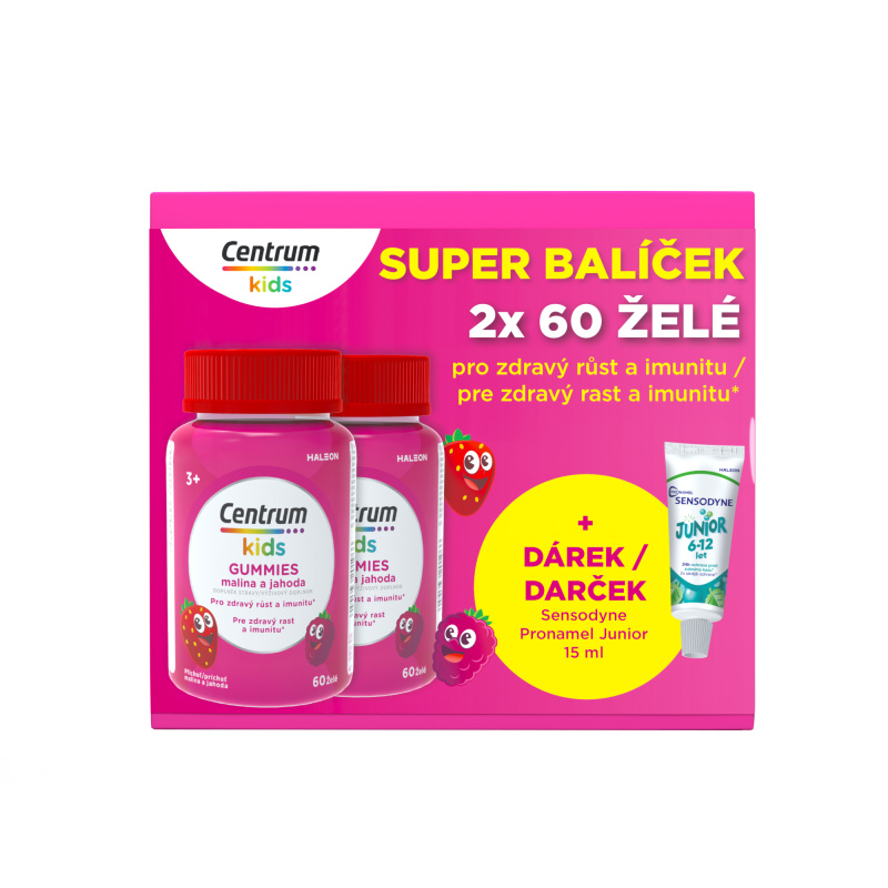 Centrum Kids Gummies multivitamín pro děti malina + jahoda 60+60 ks