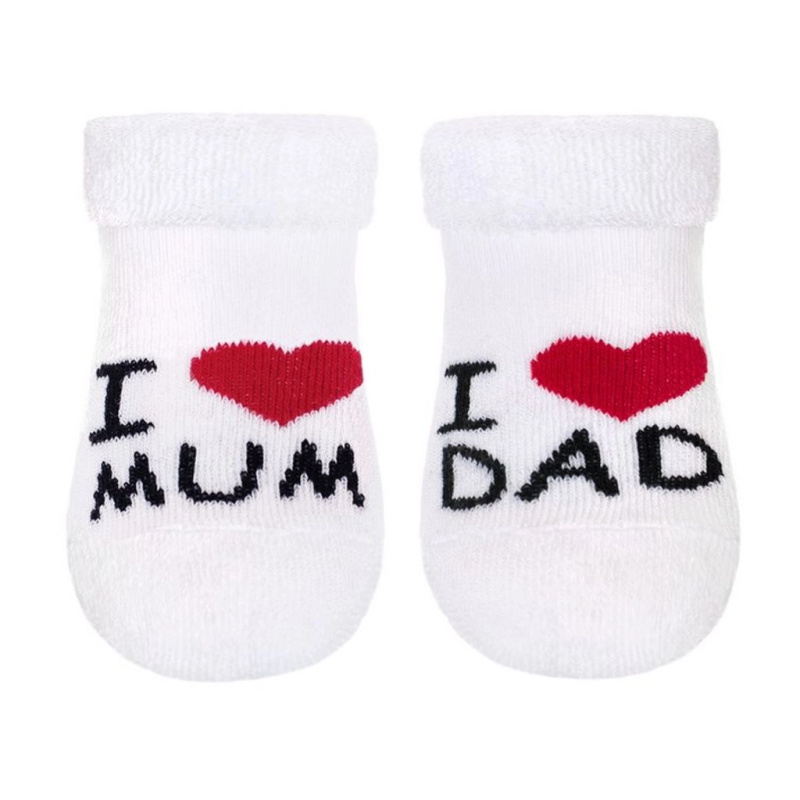 Kojenecké froté ponožky bílé I love Mum & Dad