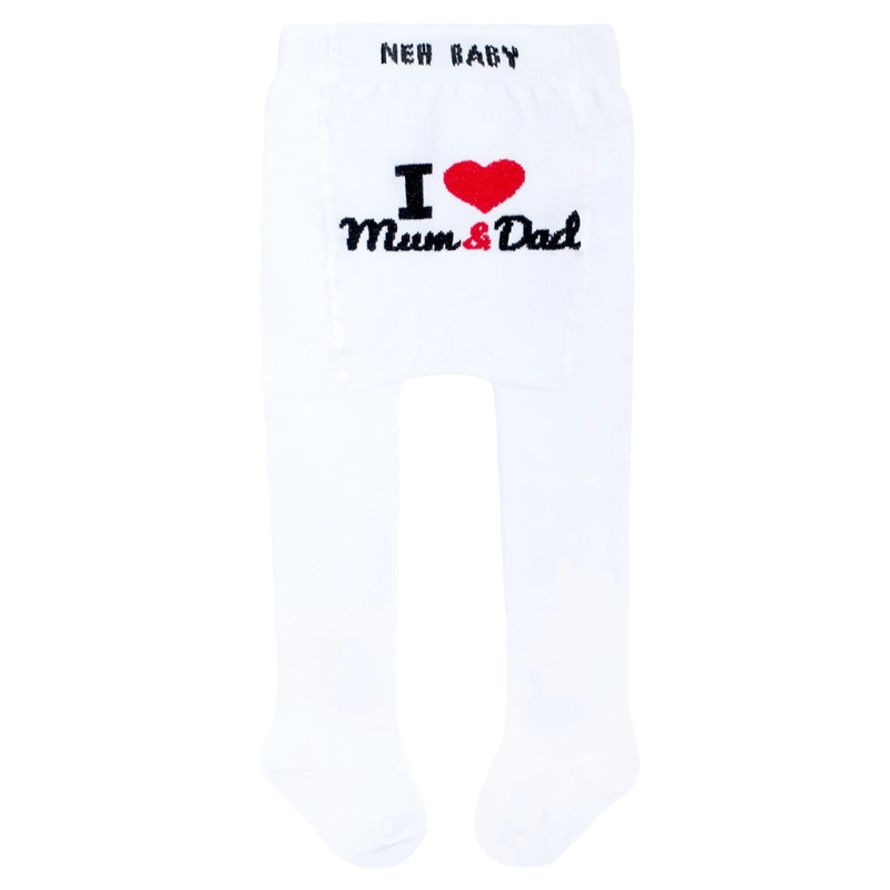 Bavlněné dětské punčocháče NEW BABY bílé I Love Mum and Dad