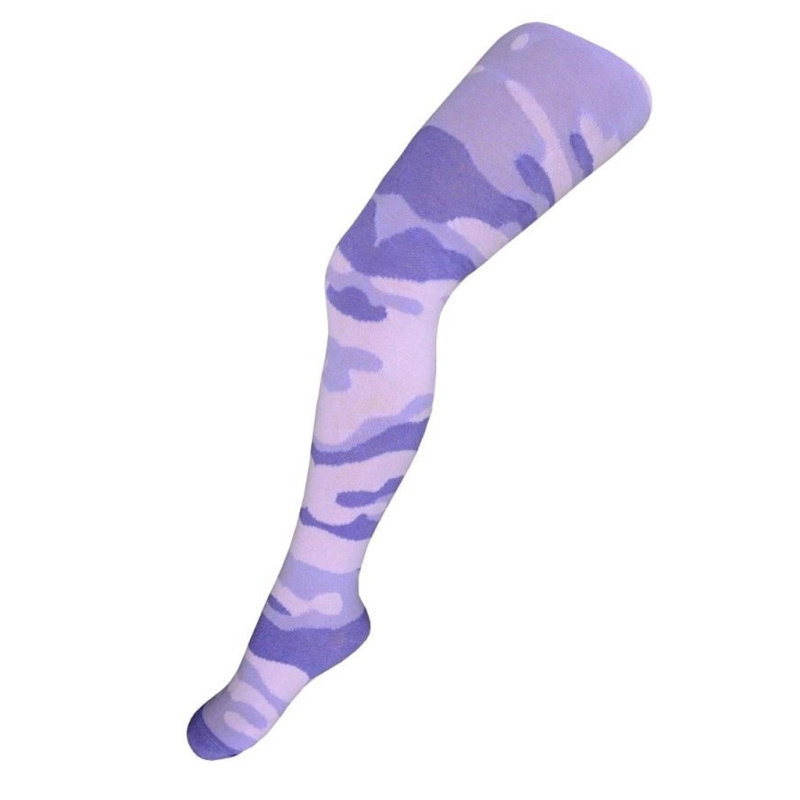 Bavlněné dětské punčocháče s maskáčovým vzorem světle růžovo‑fialové