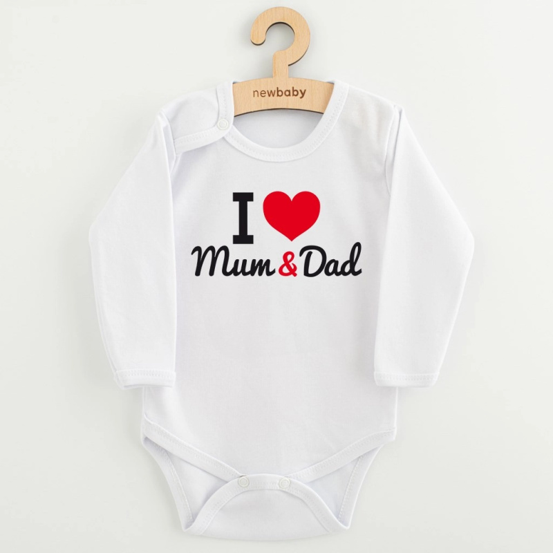 Kojenecké body s potiskem New Baby I Love Mum and Dad, dlouhý rukáv