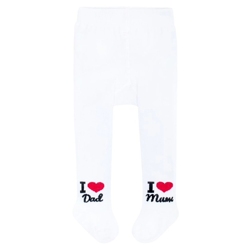 Bavlněné dětské punčocháče New Baby bílé s motivem I Love Mum & Dad