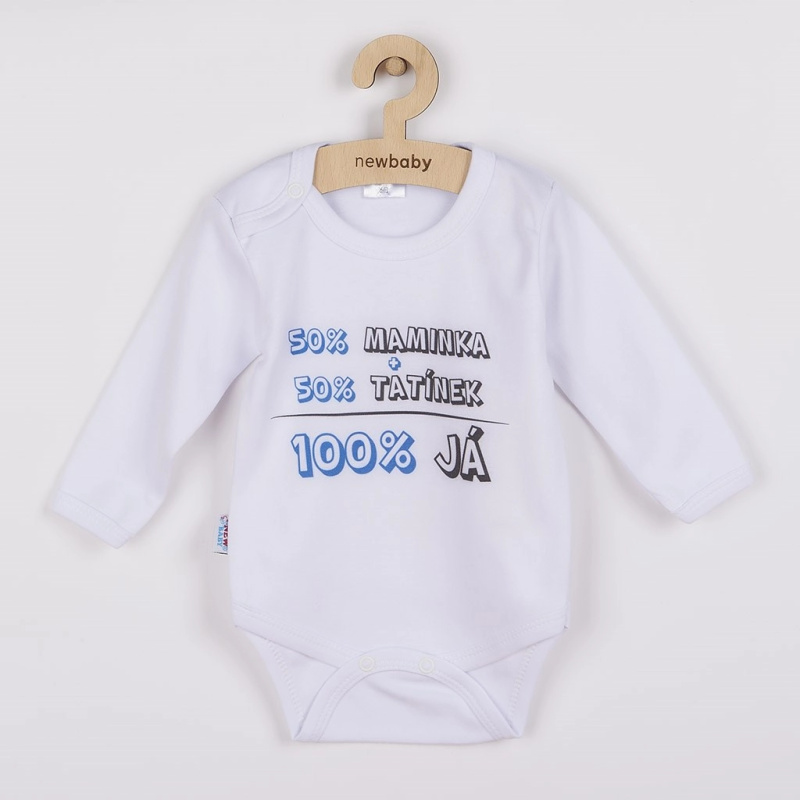 Bavlněné kojenecké body s potiskem 50% MAMINKA + 50% TATÍNEK - 100% JÁ, modré