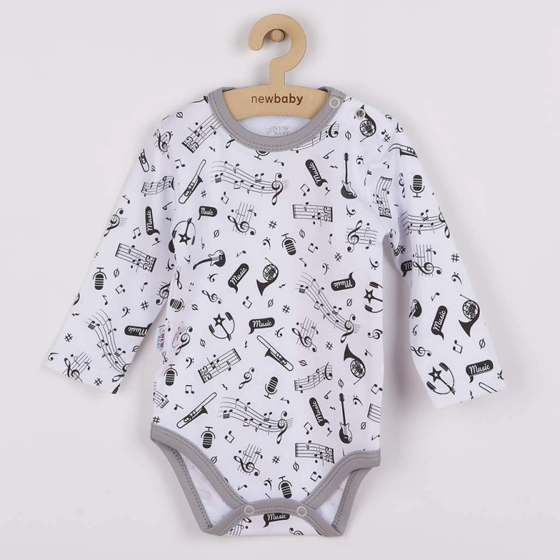 Kojenecké bavlněné body s dlouhým rukávem NEW BABY Music