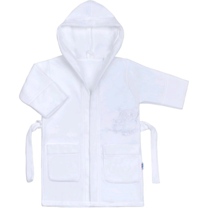 Dětský froté župan s kapucí NEW BABY Sovičky – bílý