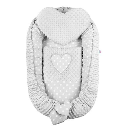 New Baby Luxusní hnízdečko s polštářkem a peřinkou Srdíčko šedé