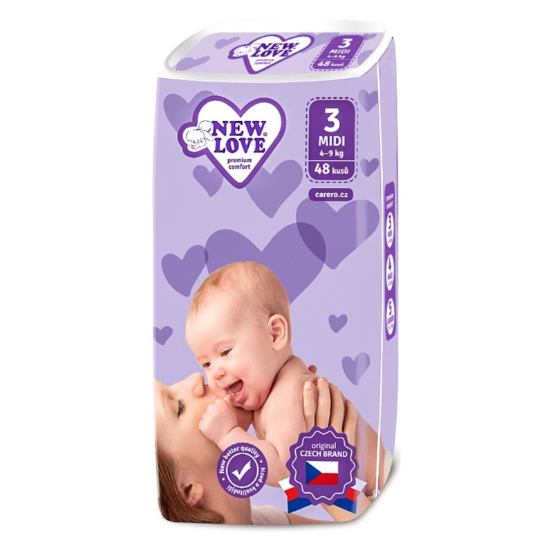 Dětské jednorázové pleny New Love Premium Comfort MIDI 4–9 kg, 48 ks