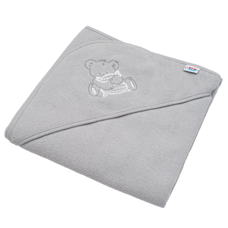 Dětská froté osuška s kapucí NEW BABY 80 × 80 cm šedá medvídek
