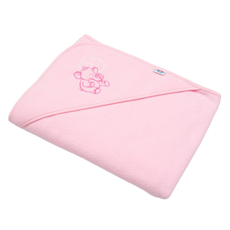 Dětská froté osuška s kapucí NEW BABY 100 × 100 cm růžová sloník