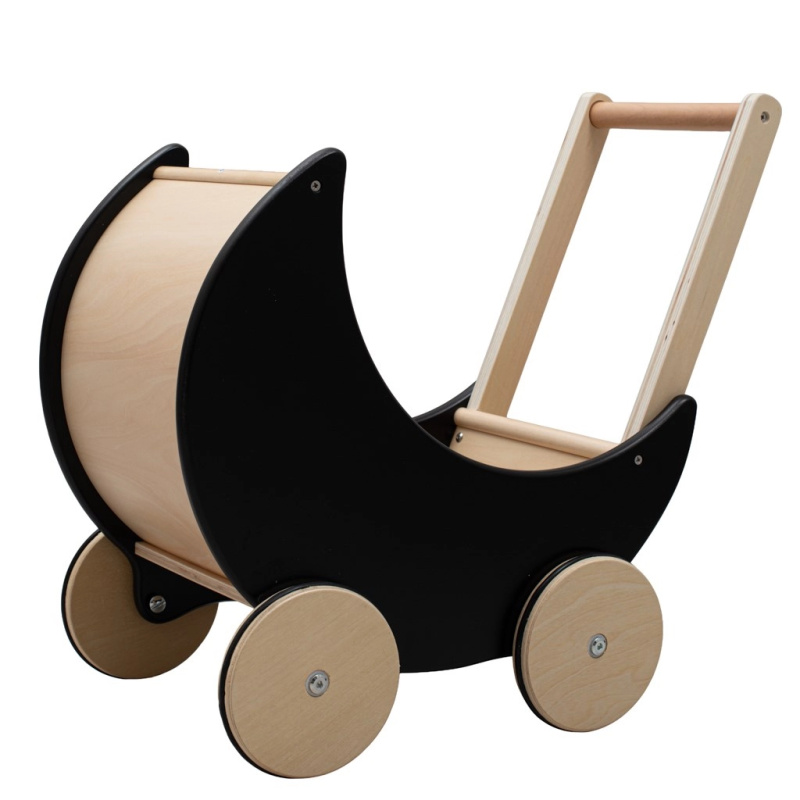 Dřevěný kočárek a chodítko 2v1 Montessori BABY MIX černý