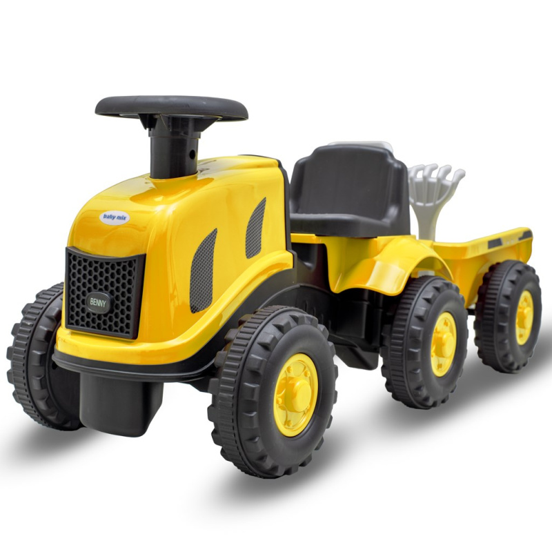 Dětské odrážedlo traktor s vlečkou a nářadím Baby Mix Benny žlutý