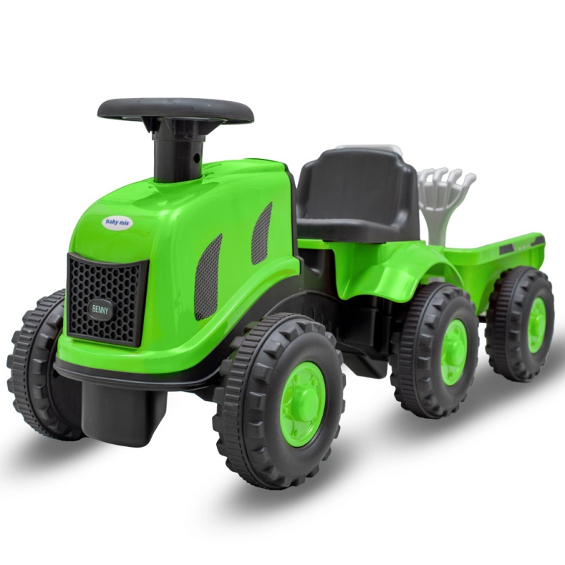 Dětské odrážedlo traktor s vlečkou a nářadím BABY MIX Benny – zelený