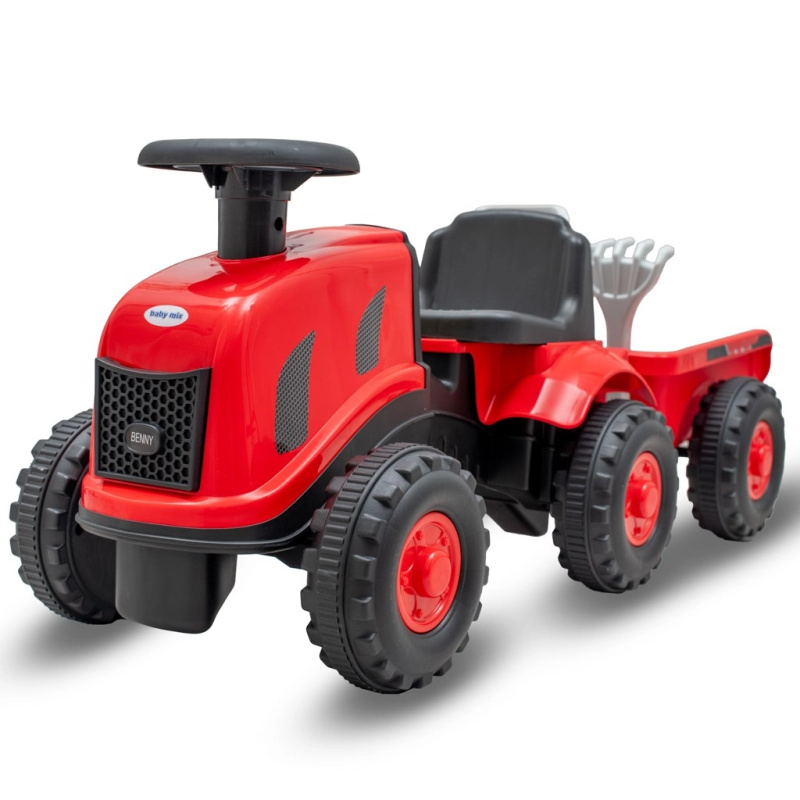 Dětské odrážedlo traktor s vlečkou a nářadím Baby Mix Benny – červený