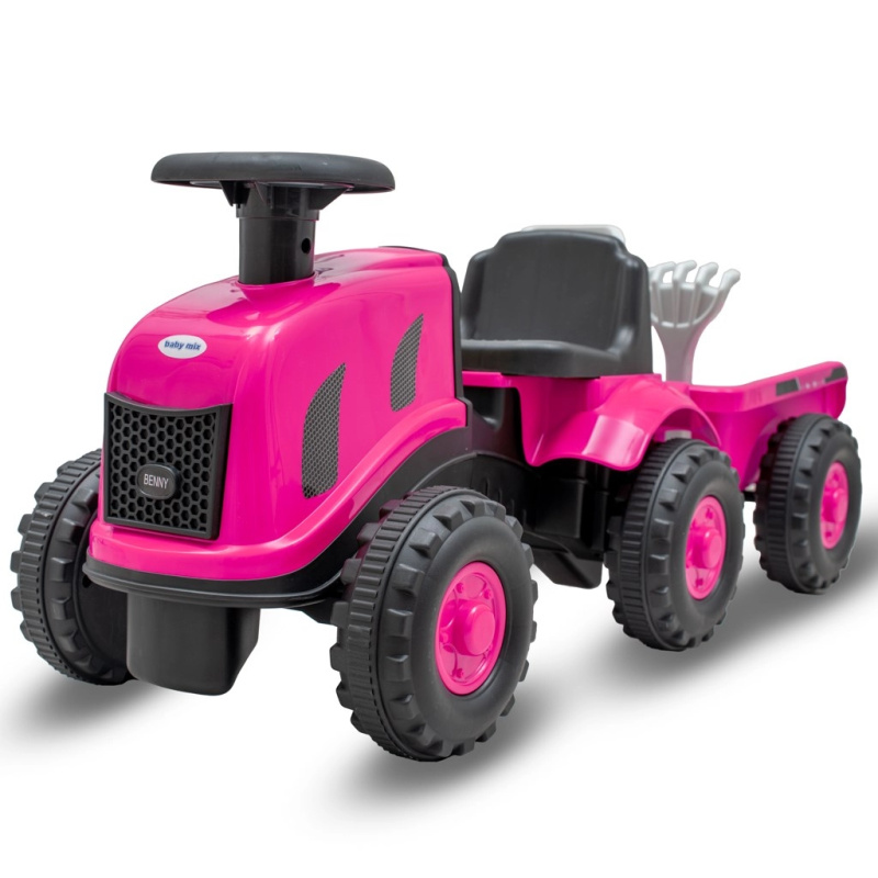 Dětské odrážedlo traktor s vlečkou a nářadím Baby Mix Benny růžový