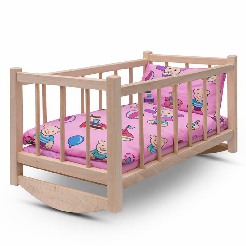 Dřevěná kolébka pro panenky s povlečením BABY MIX Bears