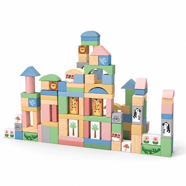 Dřevěné kostky Safari Montessori 120 ks Baby Mix
