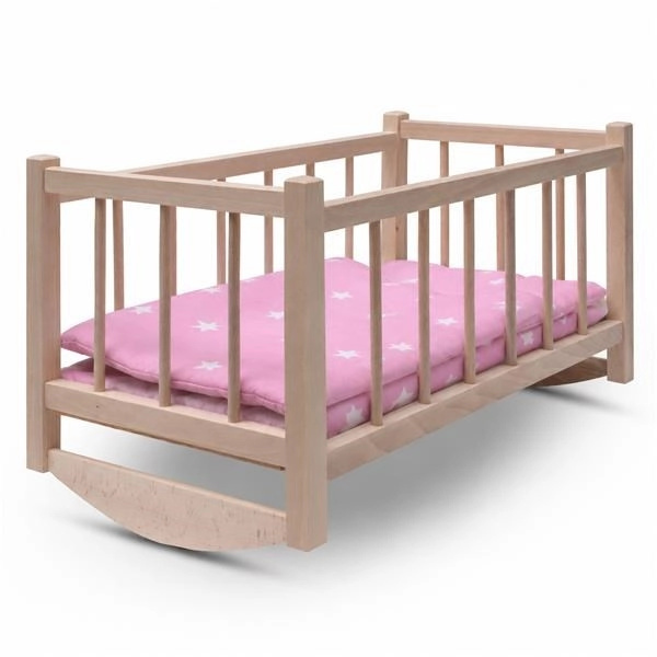 Dřevěná postýlka kolébka pro panenky Baby Mix stars pink - 1 kus