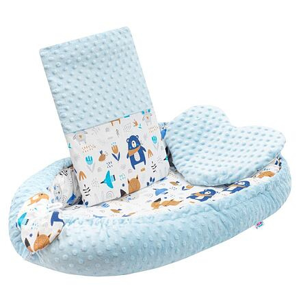 New Baby Luxusní hnízdečko s polštářkem a peřinkou z Minky modré