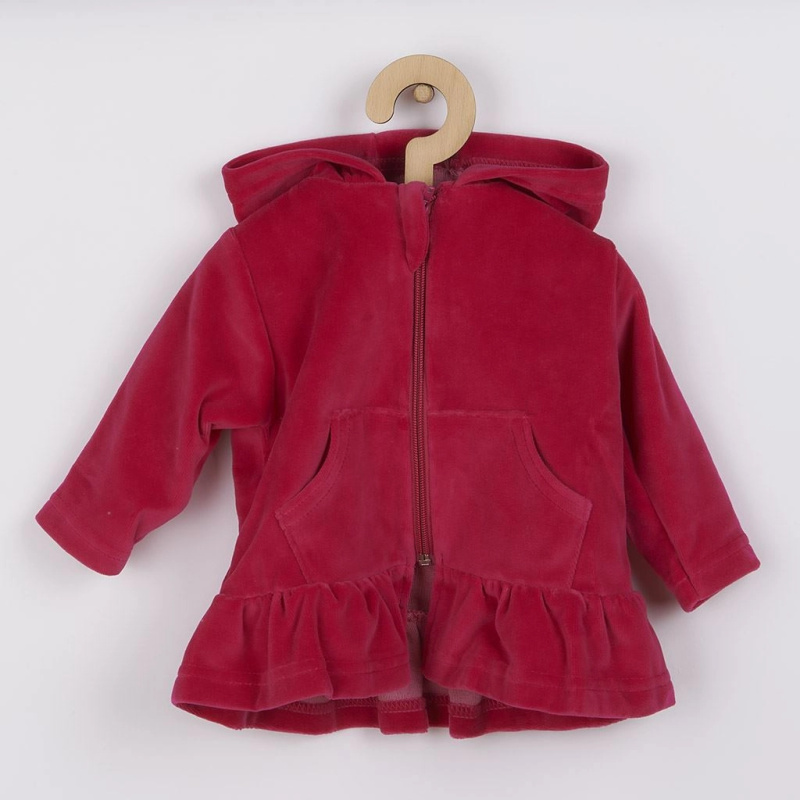 Semišová mikina s kapucí New Baby, tmavě růžová