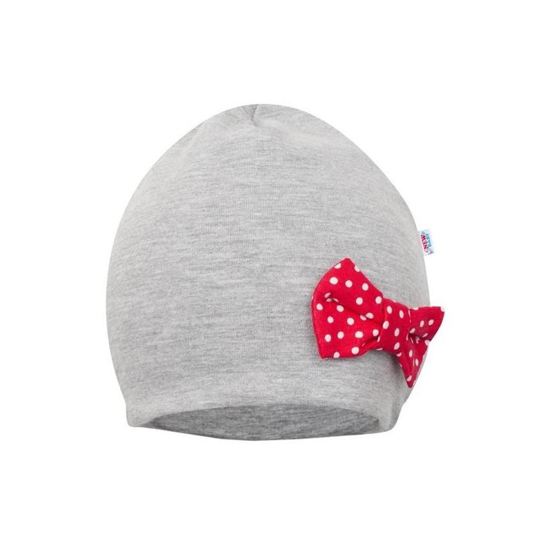 Kojenecká čepička a šátek na krk NEW BABY Missy šedo‑červené