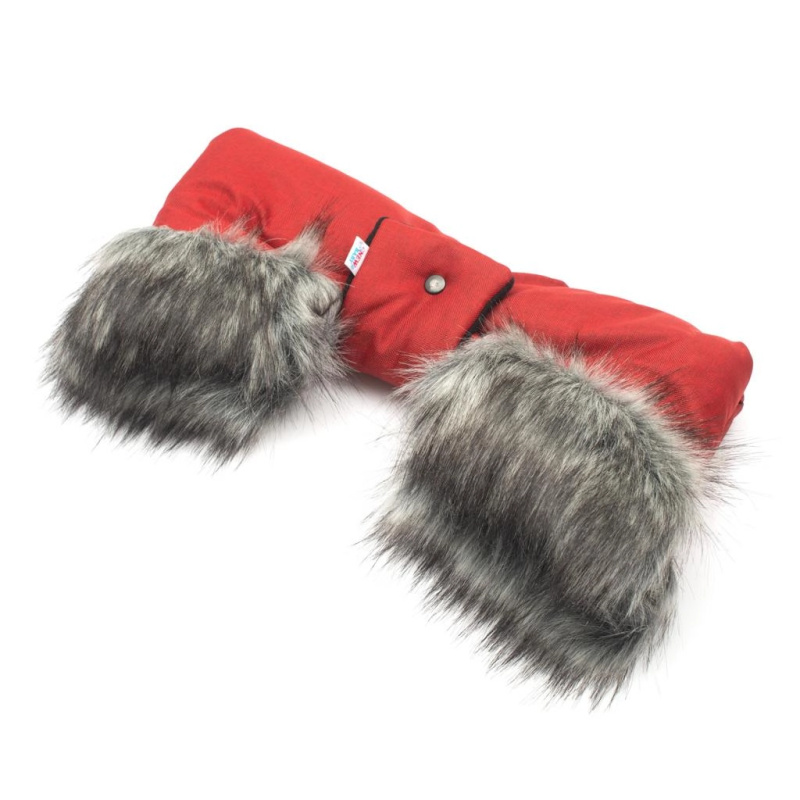 Rukávník na kočárek 2v1 s kožešinou červený