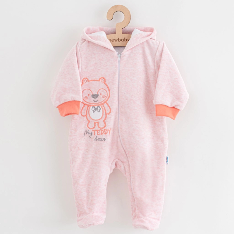 Kojenecký semišový overal s kapucí NEW BABY Sweetheart, růžový