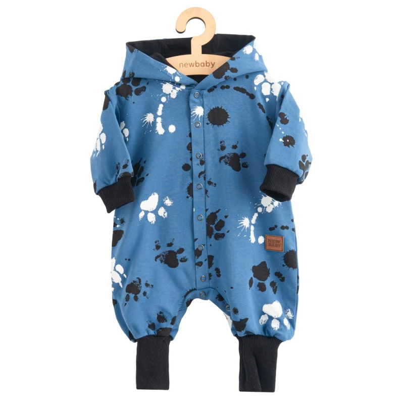 Kojenecký bavlněný overal s kapucí a oušky NEW BABY Paw – modrý