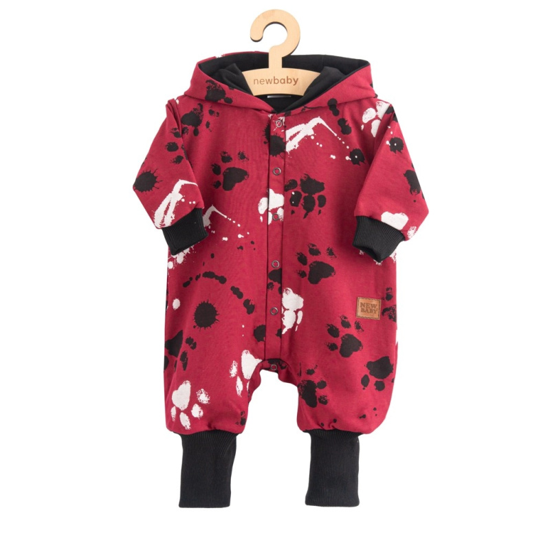 Kojenecký bavlněný overal s kapucí a oušky NEW BABY Paw, tmavě růžový