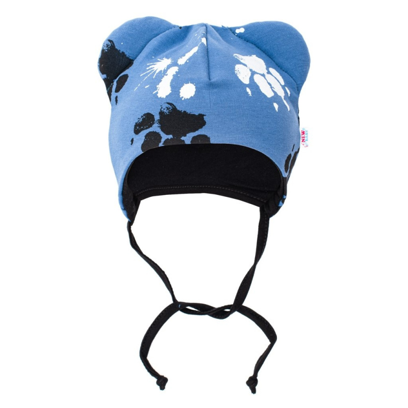 Kojenecká bavlněná čepička s oušky NEW BABY, modrá