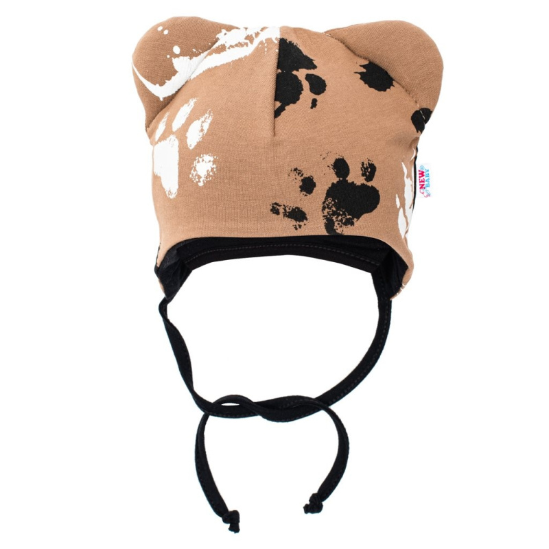 Kojenecká bavlněná čepička s oušky NEW BABY Paw hořčicová