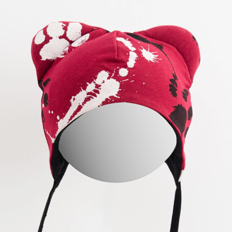 Kojenecká bavlněná čepička s oušky NEW BABY Tlapka – tmavě růžová