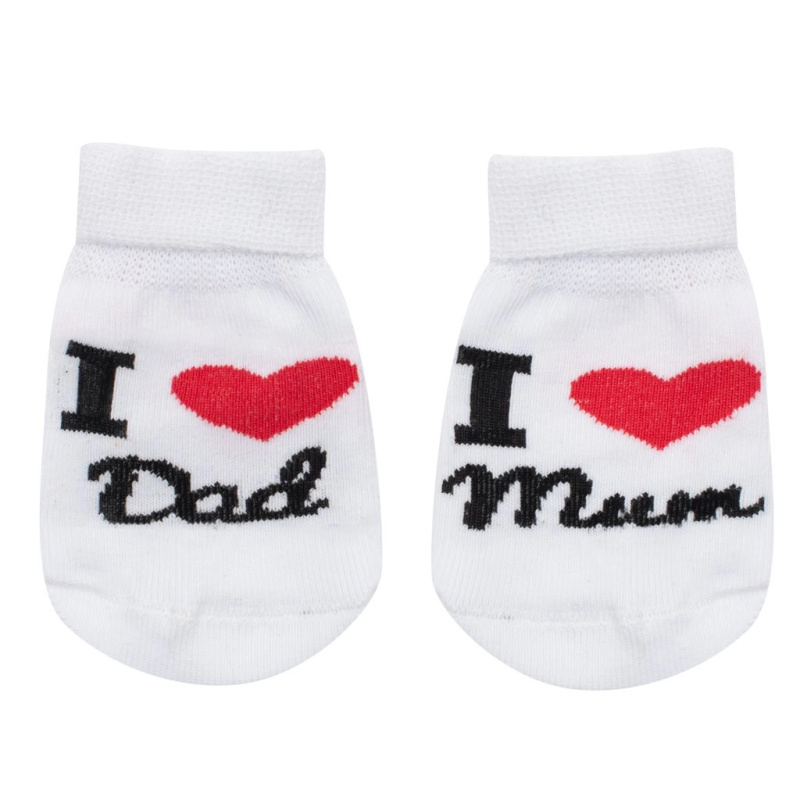 Kojenecké bavlněné ponožky NEW BABY I love mum and dad – bílé