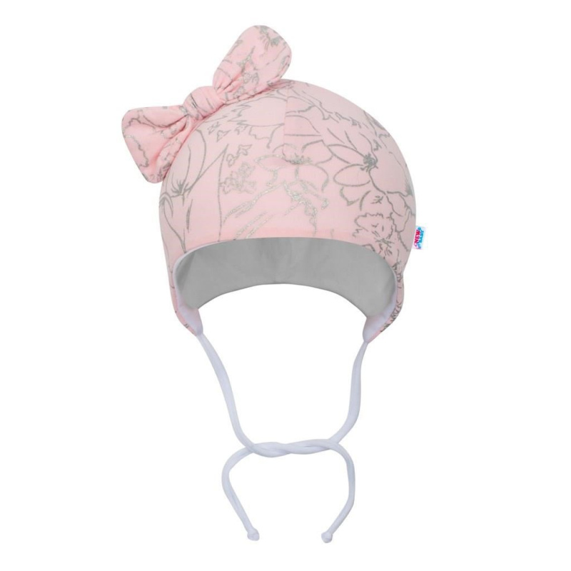 Kojenecká bavlněná čepička s mašličkou New Baby Nunu – růžová