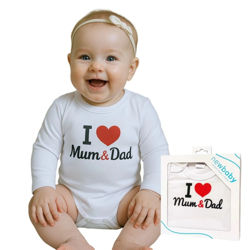 Kojenecké body s potiskem I Love Mum and Dad – dárkové balení