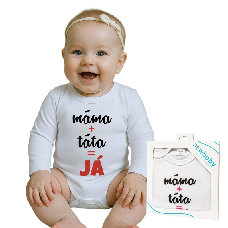 Bavlněné kojenecké body s potiskem máma + táta = já New Baby, dlouhý rukáv, dárkové balení