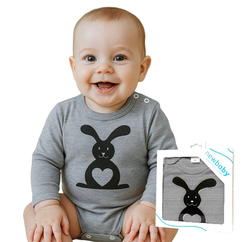Kojenecké body s dlouhým rukávem NEW BABY Zajíček, dárkové balení