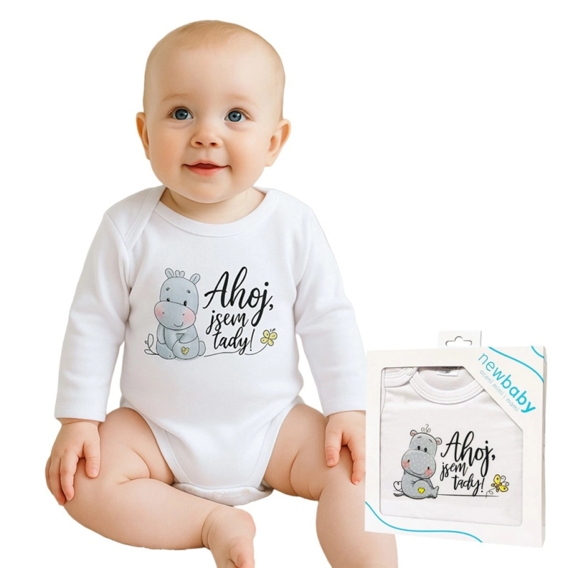 Body s potiskem New Baby Ahoj, jsem tady! – dárkové balení