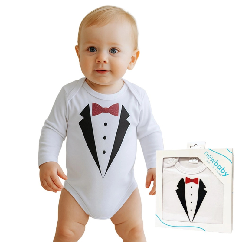 Kojenecké body s potiskem smoking NEW BABY – dárkové balení