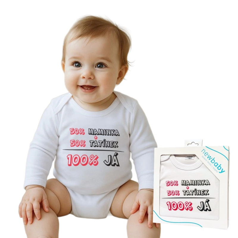 Kojenecké body s potiskem 50% MAMINKA + 50% TATÍNEK - 100% JÁ růžové