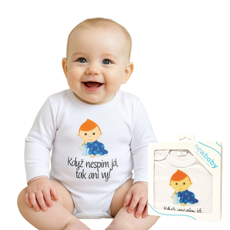 Kojenecké body s potiskem New Baby Když nespím já, tak ani vy – dárkové balení