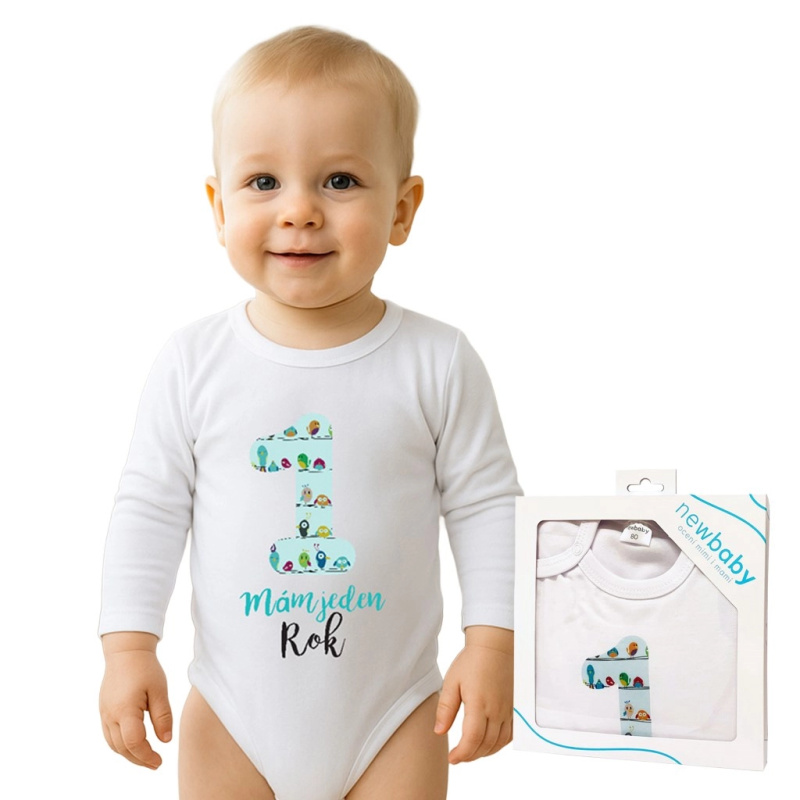 Body s potiskem pro miminko mám jeden rok – dárkové balení New Baby
