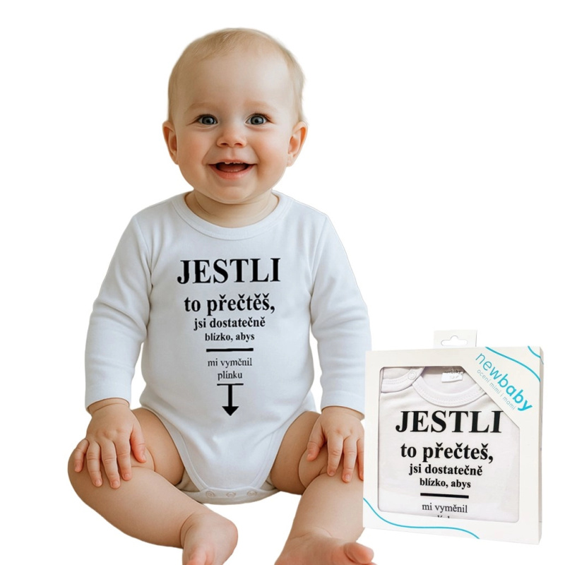 Bavlněné kojenecké body s dlouhým rukávem NEW BABY s potiskem