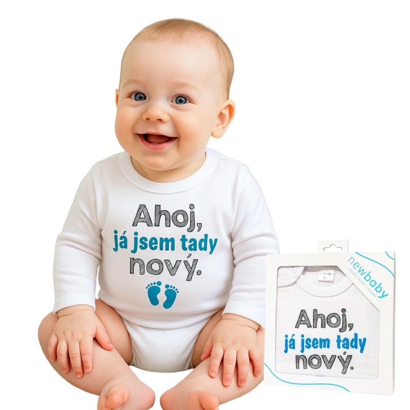 Bavlněné kojenecké body s potiskem Ahoj, já jsem tady nový NEW BABY