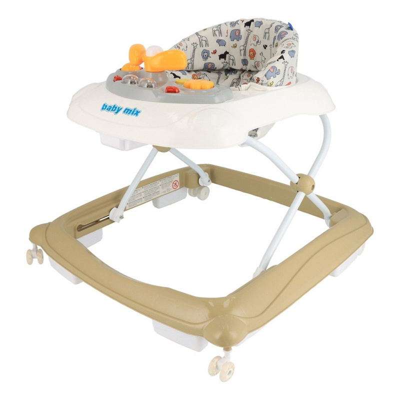 Dětské chodítko s multimediálním panelem BABY MIX, silikonová kolečka, cappuccino